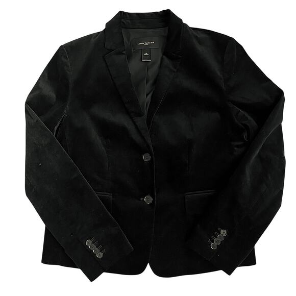 Ann Taylor Factory Black Velvet Blazer Women’s Size 14 Stretch Classic - Picture 1 of 12